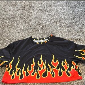 Flame Design Crop Top- Black and Red